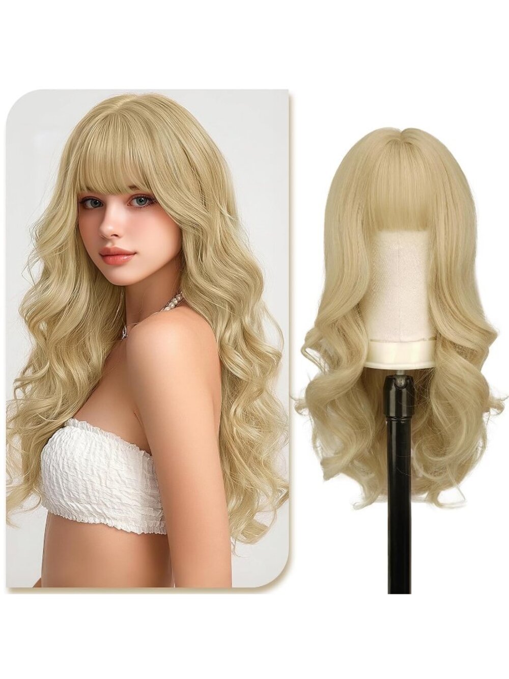 24 Inch Women's Blonde with White-Gold Highlights Natural Looking Synthetic Wigs
